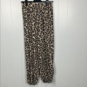 Zenana Womens Genie Pants M Brown Black Animal Print Stretch Waist Split Sides